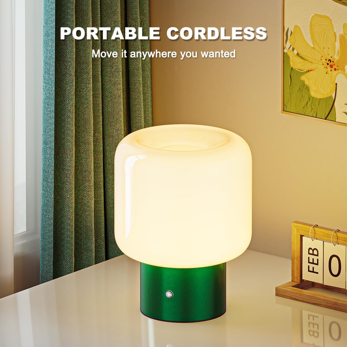 FANHAO Touch Bedside Table Lamp, Portable Cordless Rechargeable Mushroom Lamp, 3-Way Dimmable, 4000mAh Battery Operated