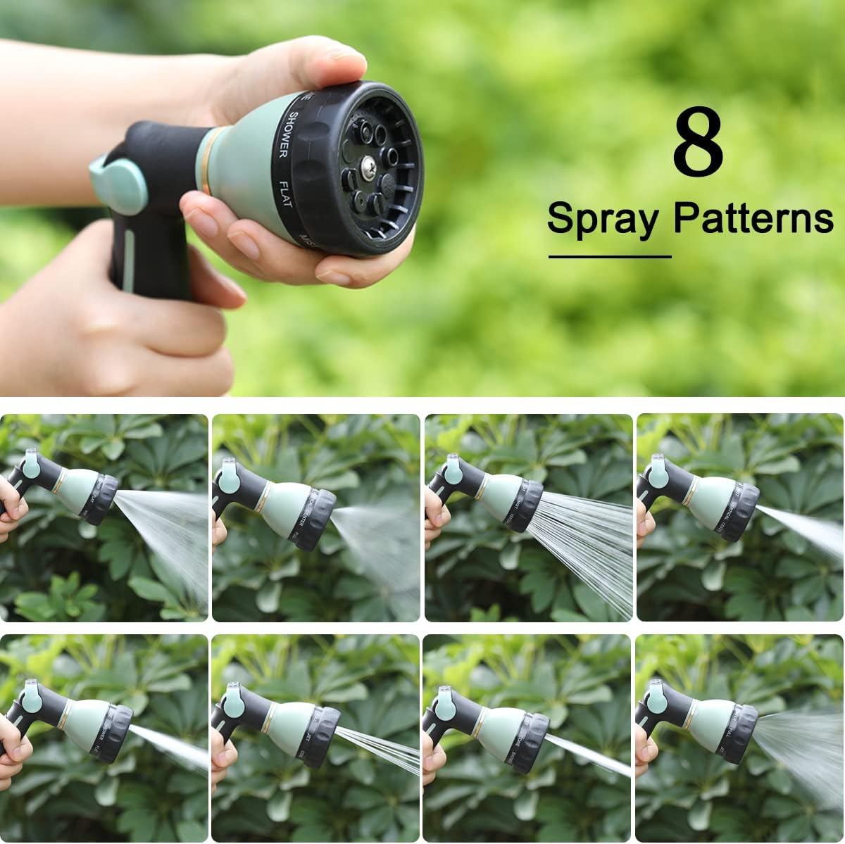 FANHAO Garden Hose Nozzle Heavy Duty, 100% Metal Water Hose Nozzle Sprayer with 8 Spray Patterns-‎Light Green - FANHAO