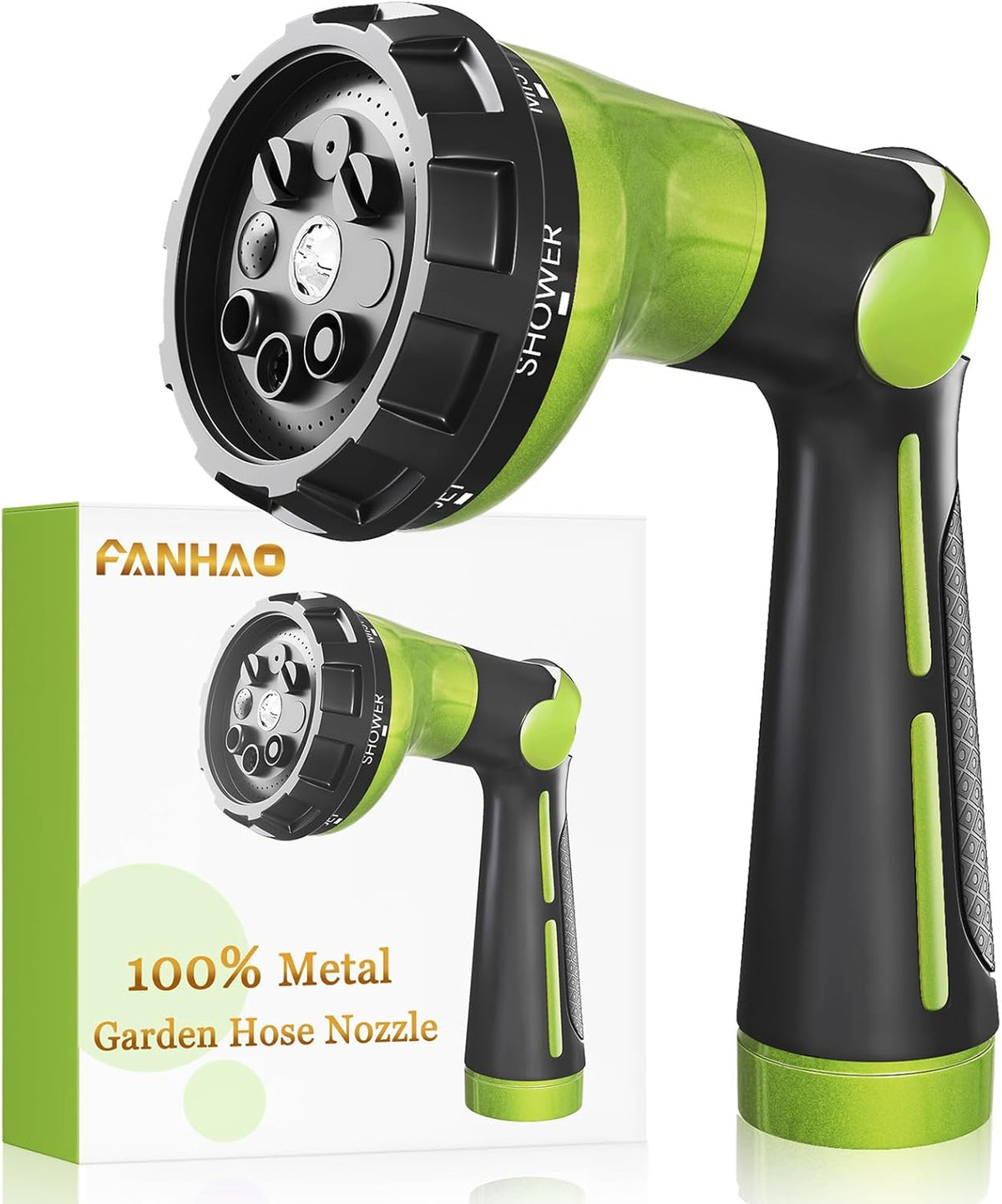 all metal garden sprayer FANHAO 100% Metal Water Hose Sprayer with 8 Spray Patterns-Green