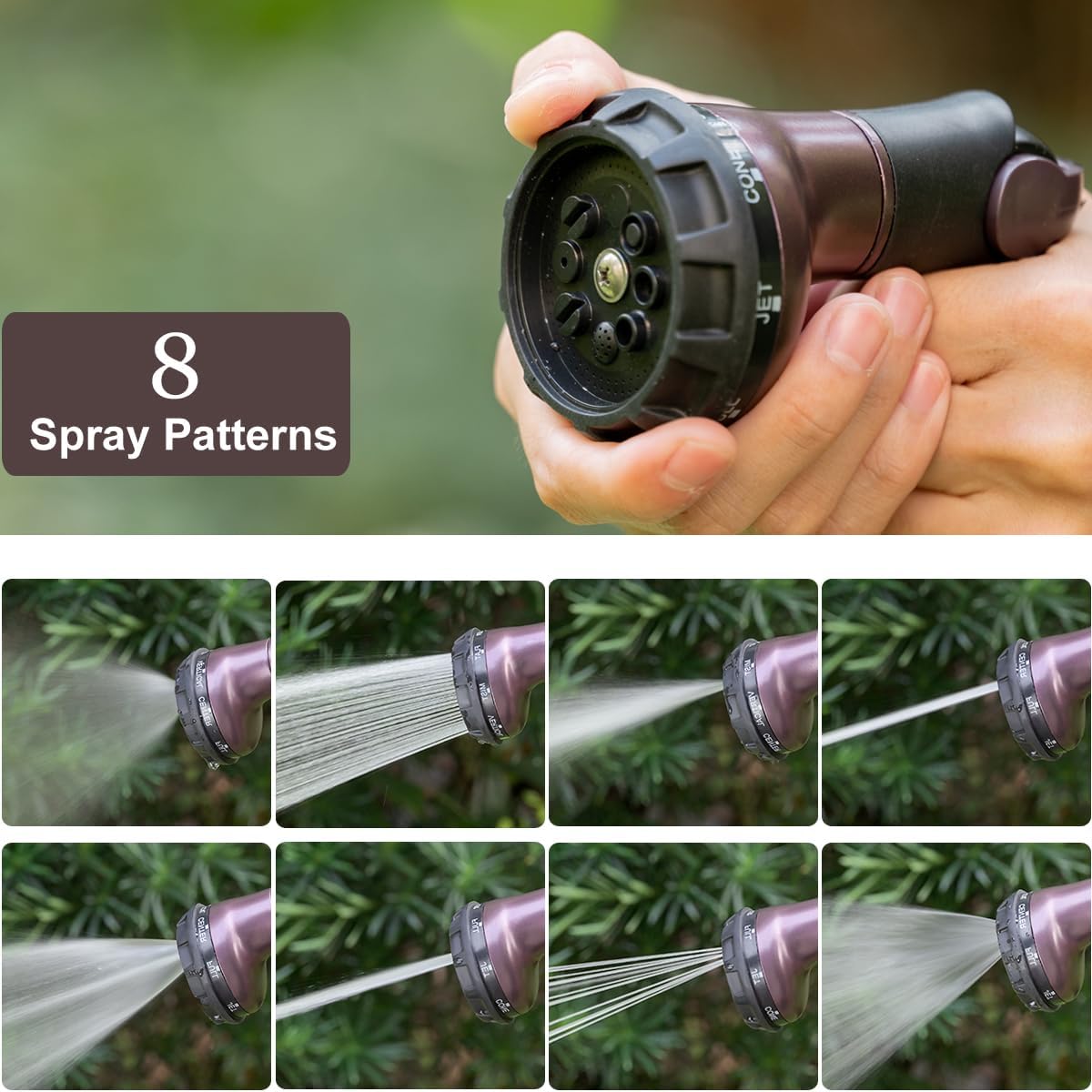 FANHAO Garden Hose Nozzle Heavy Duty,100% Metal Water Hose Sprayer with 8 Spray Patterns-Bronze
