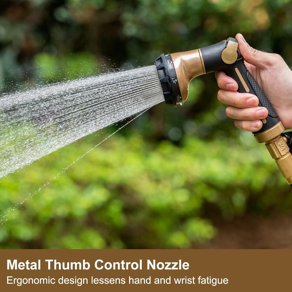 FANHAO Garden Hose Nozzle Heavy Duty,100% Metal Water Hose Sprayer with 8 Spray Patterns-Khaki - FANHAO