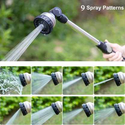 FANHAO Metal Watering Wand, 16-Inch Heavy Duty Garden Hose Wand with 9 Spray Patterns-‎Black