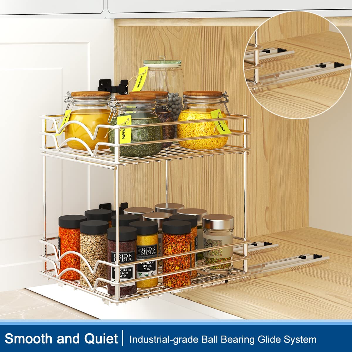 FANHAO Pull Out Spice Rack Organizer for Cabinet, Heavy Duty Slide Out Seasoning Kitchen Organizer