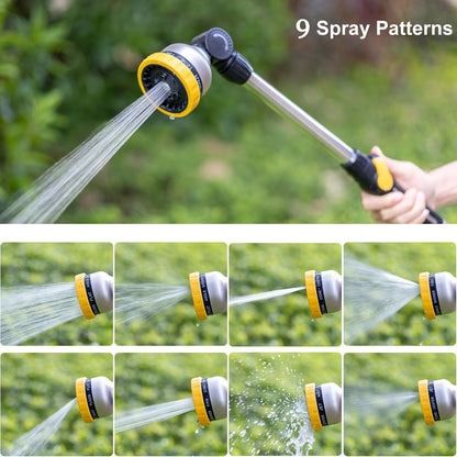 FANHAO Metal Watering Wand, 16-Inch Heavy Duty Garden Hose Wand with 9 Spray Patterns-Yellow