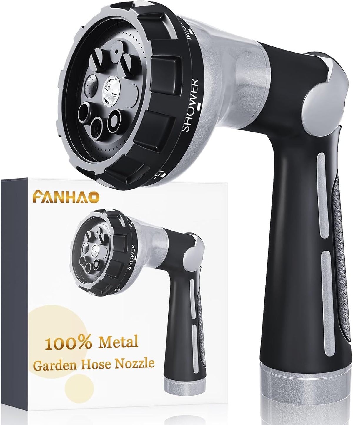 metal garden sprayer FANHAO 100% Metal Water Hose Sprayer with 8 Spray Patterns-Silver
