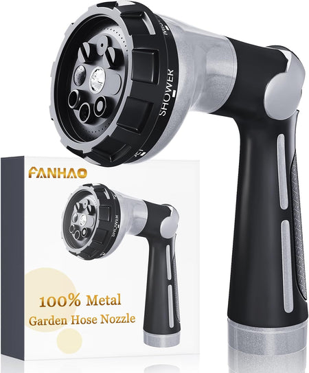 garden water sprayer amazon FANHAO 100% Metal Water Hose Sprayer with 8 Spray Patterns-Silver