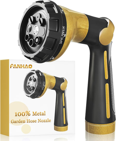 garden water sprayer amazon FANHAO 100% Metal Water Hose Sprayer with 8 Spray Patterns-Yellow
