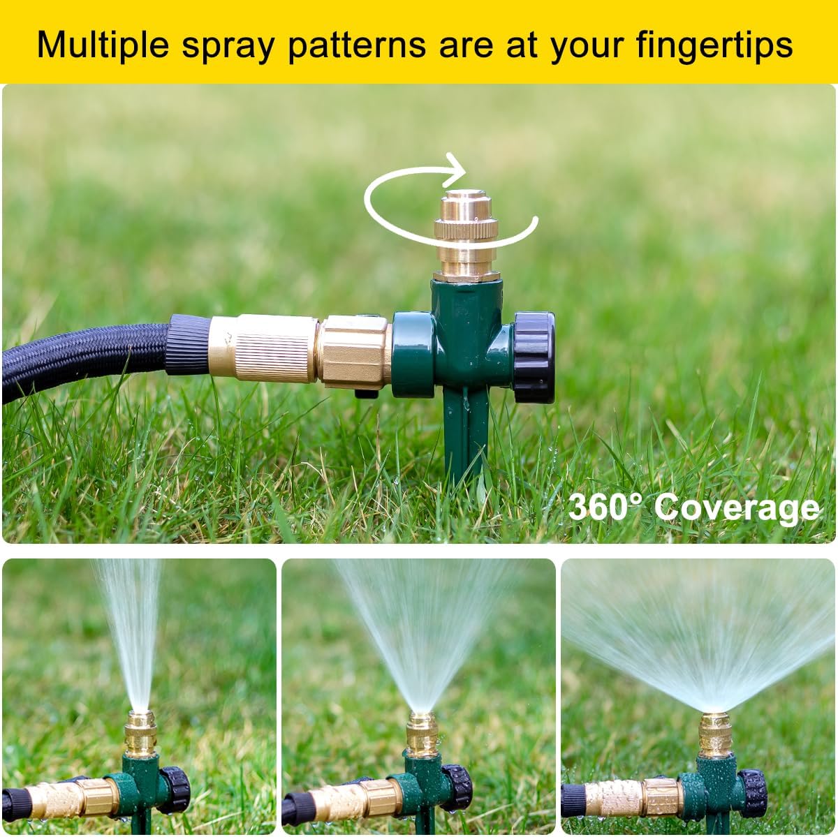 FANHAO 2 Pack Metal Lawn Sprinkler for Yard, Automatic Garden Water Sprinkler on Spike Base - FANHAO