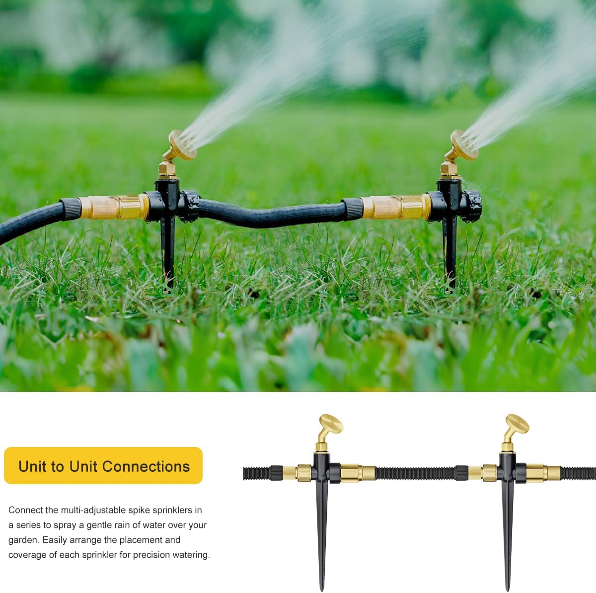 FANHAO 2 Pack Metal Lawn Sprinklers – Adjustable Brass Nozzle, Spike Base - FANHAO