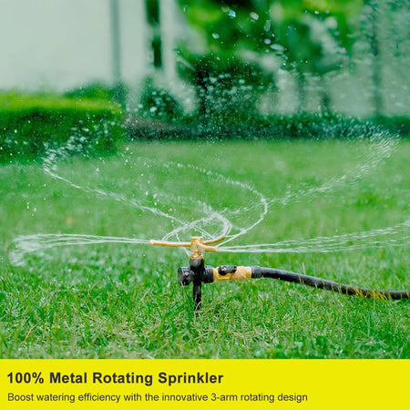 FANHAO 2 Pack 3-Arm Metal Lawn Sprinklers – 360° Auto Rotary - FANHAO