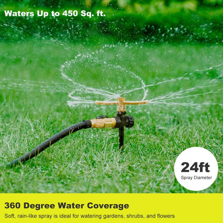 FANHAO 2 Pack 3-Arm Metal Lawn Sprinklers – 360° Auto Rotary - FANHAO