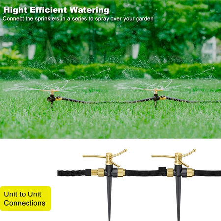 FANHAO 2 Pack 3-Arm Metal Lawn Sprinklers – 360° Auto Rotary - FANHAO