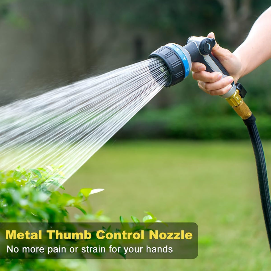 FANHAO Heavy Duty Metal Garden Hose Nozzle – 10 Patterns, Thumb Control, Blue - FANHAO
