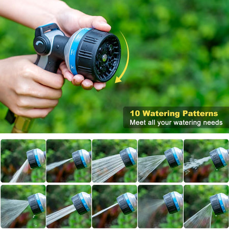 FANHAO Heavy Duty Metal Garden Hose Nozzle – 10 Patterns, Thumb Control, Blue - FANHAO