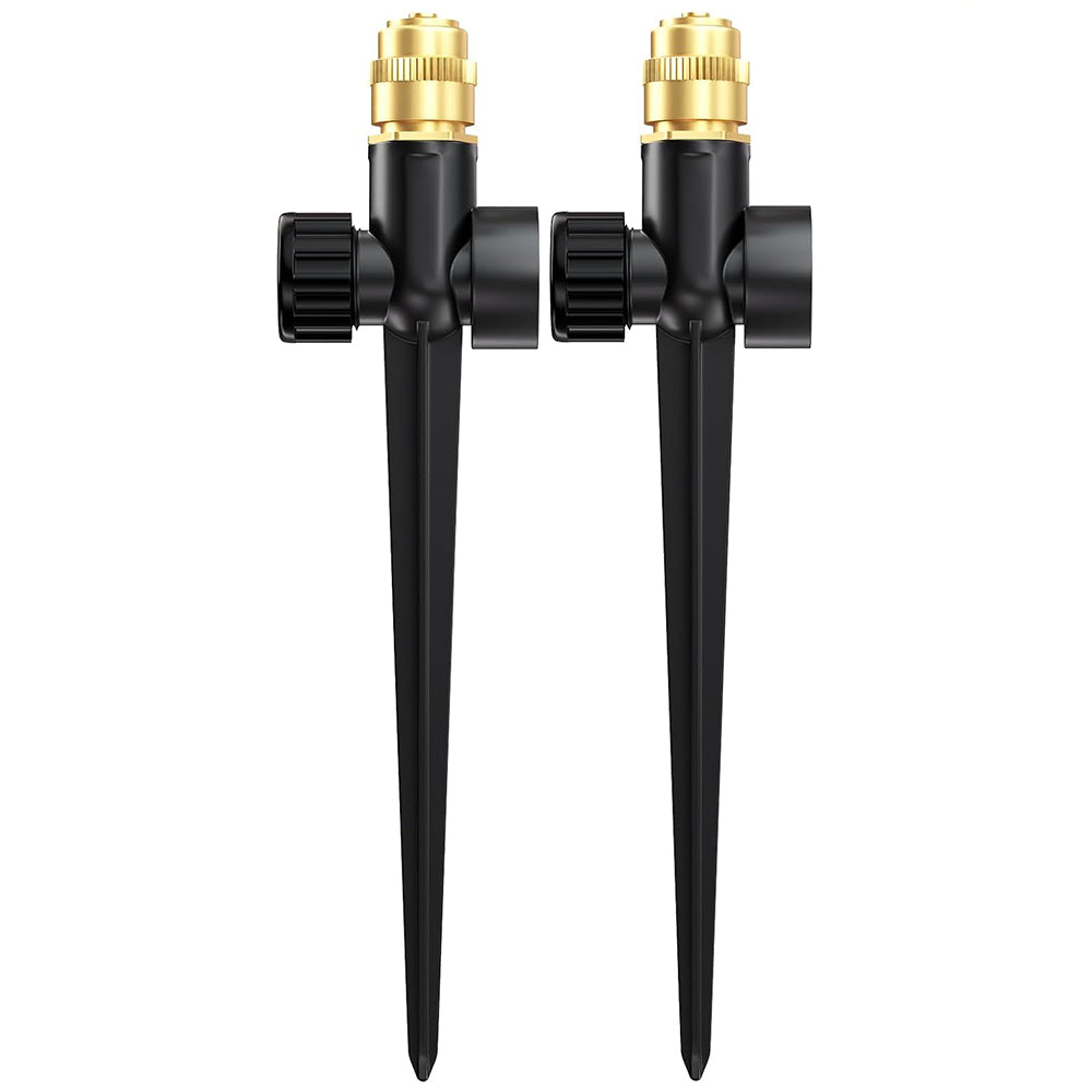 FANHAO 2 Pack Metal Lawn Sprinkler for Yard, Automatic Garden Water Sprinkler on Spike Base-Black - FANHAO