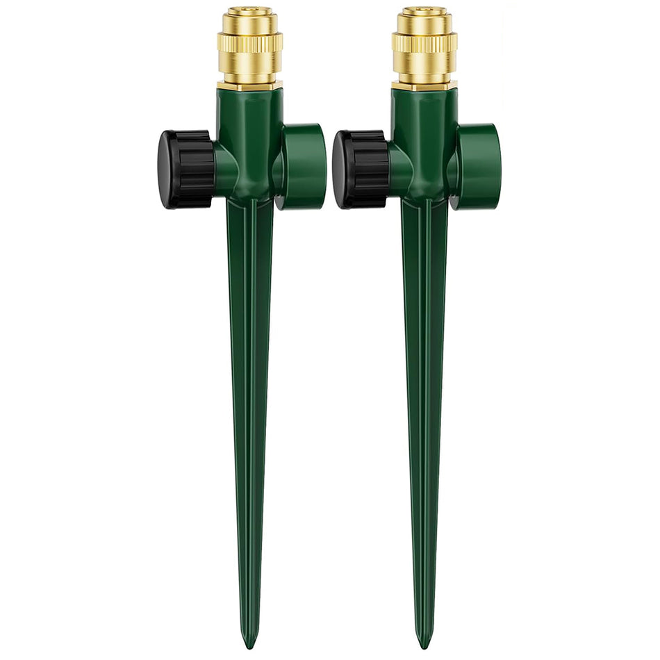 FANHAO 2 Pack Metal Lawn Sprinkler for Yard, Automatic Garden Water Sprinkler on Spike Base - FANHAO