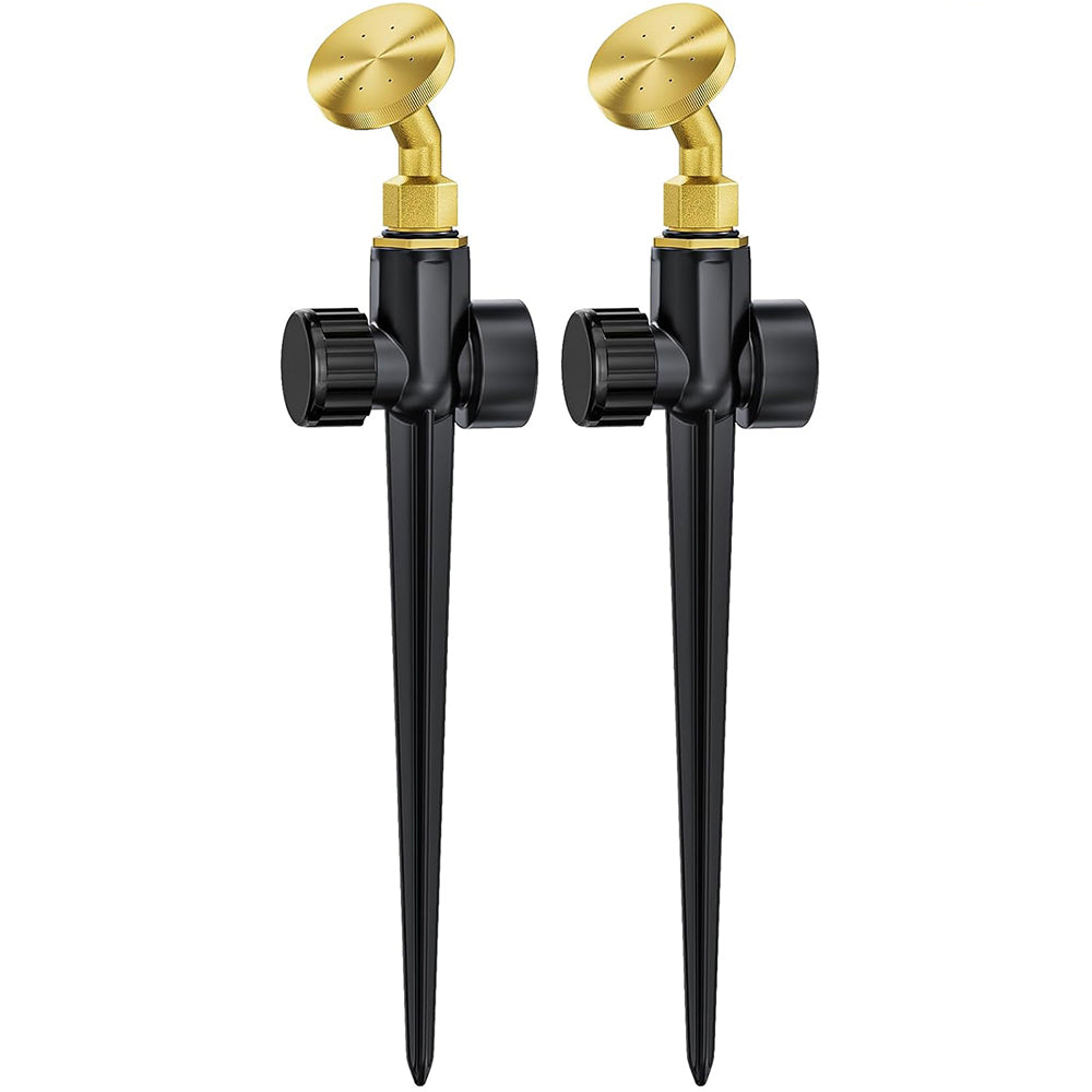 FANHAO 2 Pack Metal Lawn Sprinklers – Adjustable Brass Nozzle, Spike Base - FANHAO