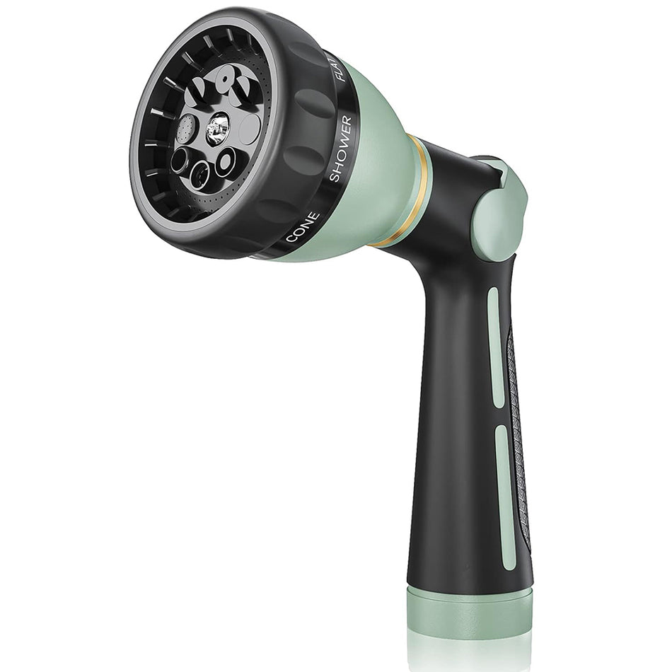 FANHAO Garden Hose Nozzle Heavy Duty, 100% Metal Water Hose Nozzle Sprayer with 8 Spray Patterns-Light Green - FANHAO