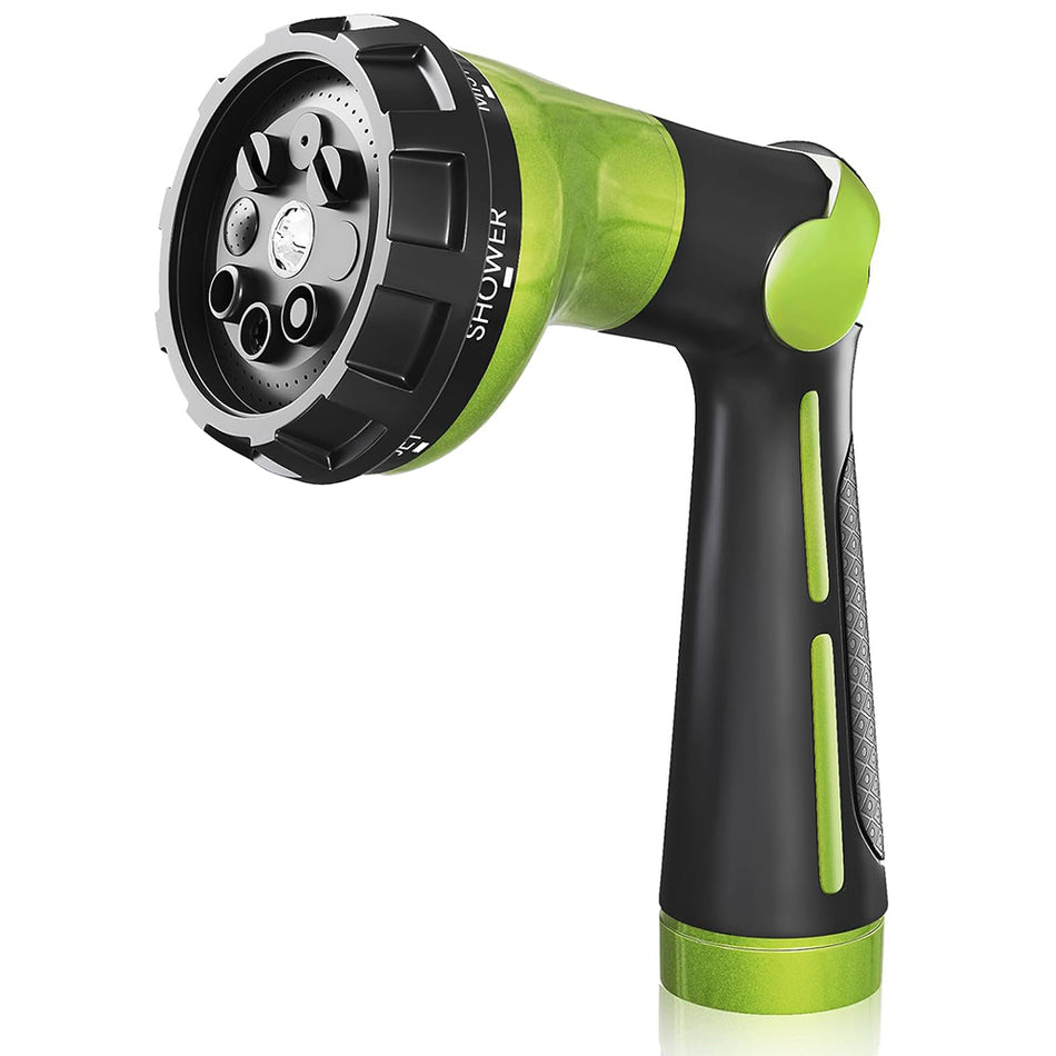 FANHAO Garden Hose Nozzle Heavy Duty,100% Metal Water Hose Sprayer with 8 Spray Patterns-Green - FANHAO