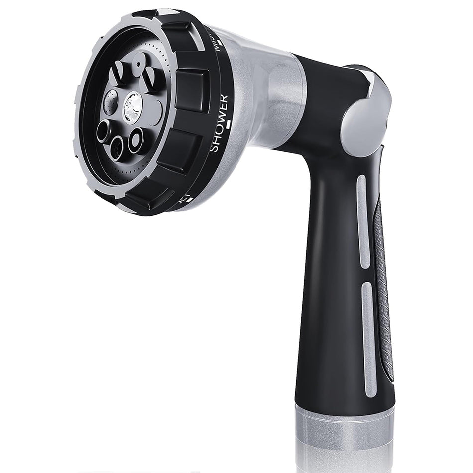 FANHAO Garden Hose Nozzle Heavy Duty,100% Metal Water Hose Sprayer with 8 Spray Patterns-Silver - FANHAO