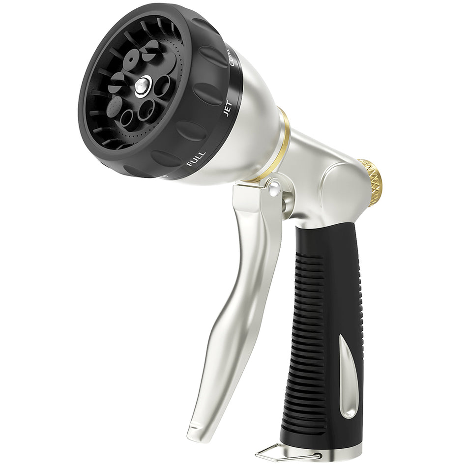 FANHAO Heavy Duty Garden Hose Nozzle, 100% Metal Water Nozzle with 8 Adjustable Spray Patterns-Black - FANHAO