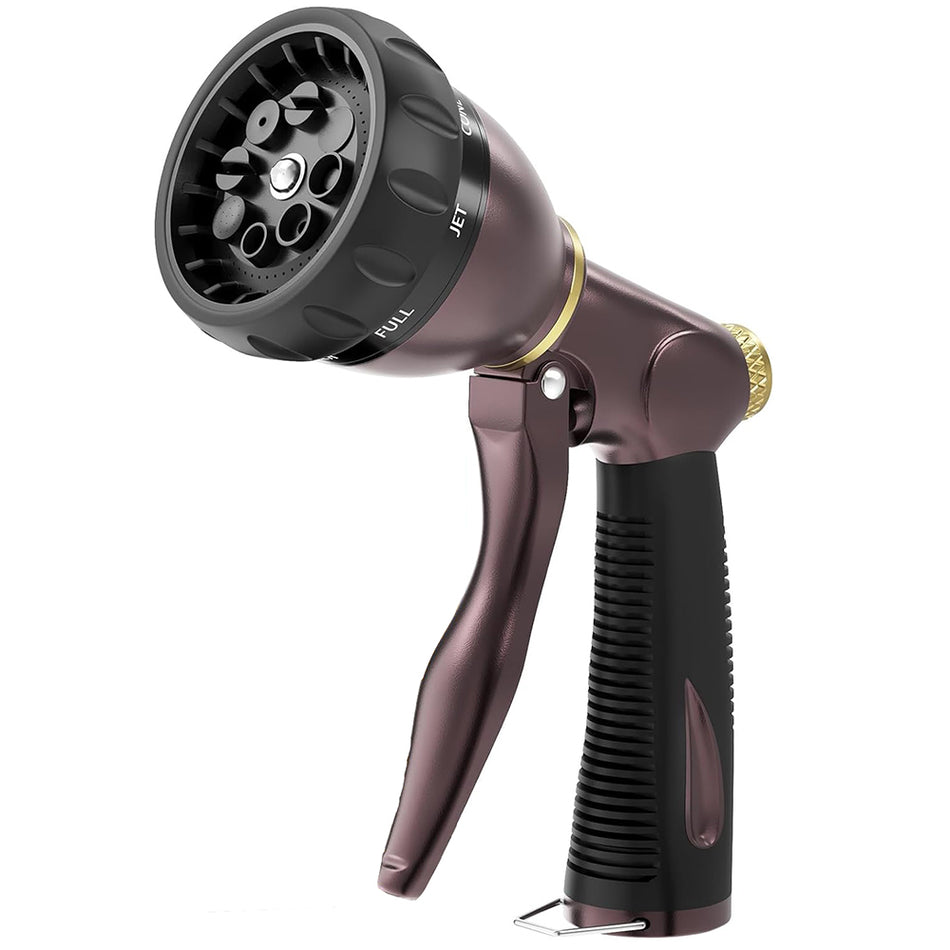 FANHAO Heavy Duty Garden Hose Nozzle, 100% Metal Water Nozzle with 8 Adjustable Spray Patterns-Bronze - FANHAO