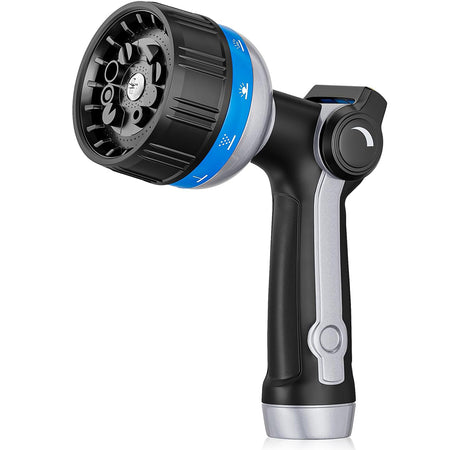 FANHAO Heavy Duty Metal Garden Hose Nozzle – 10 Patterns, Thumb Control, Blue - FANHAO