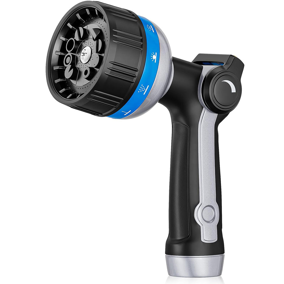 FANHAO Heavy Duty Metal Garden Hose Nozzle – 10 Patterns, Thumb Control, Blue - FANHAO