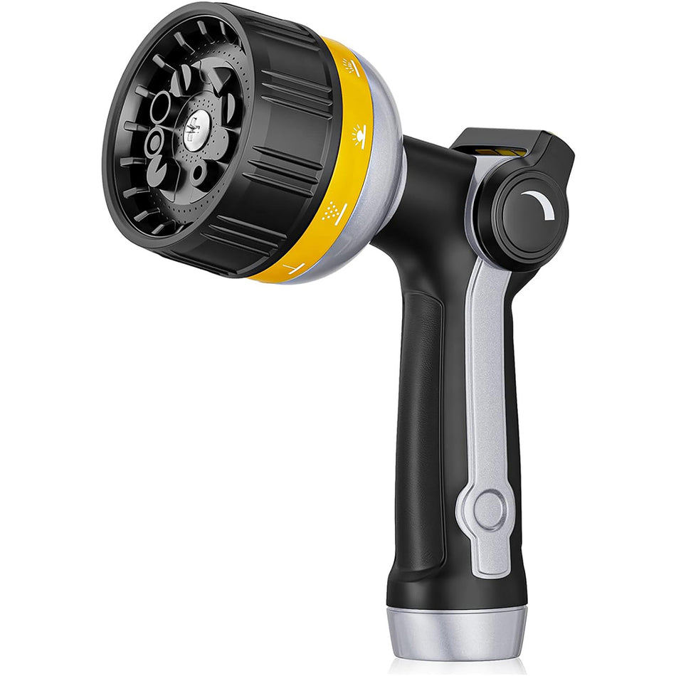 FANHAO Heavy Duty Metal Garden Hose Nozzle – 10 Patterns, Thumb Control, Yellow - FANHAO
