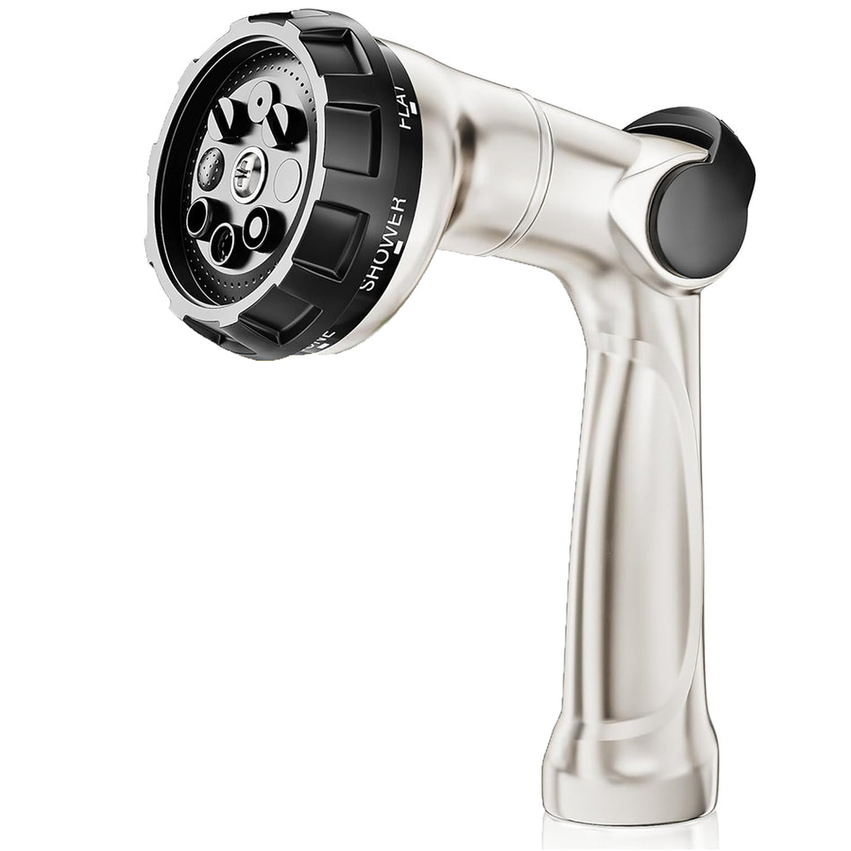 FANHAO Professional Heavy Duty Garden Hose Nozzle, 100% Metal Thumb Control Water Hose Sprayer with 8 Spray Patterns - FANHAO