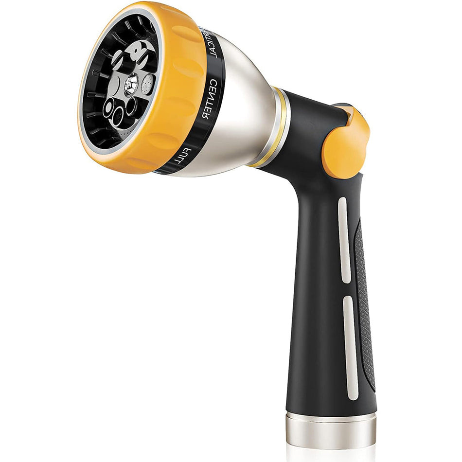 FANHAO Thumb Control Heavy-Duty 8-Pattern Metal Hose Nozzle - Black & Yellow - FANHAO