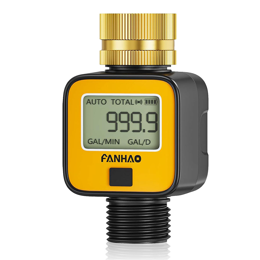 FANHAO Water Flow Meter with Brass Inlet Metal Thread | IPX6 Waterproof, Digital LCD Display - FANHAO