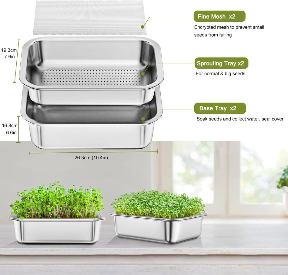 FANHAO 2-Pack Stainless Steel Sprouting Tray - FANHAO