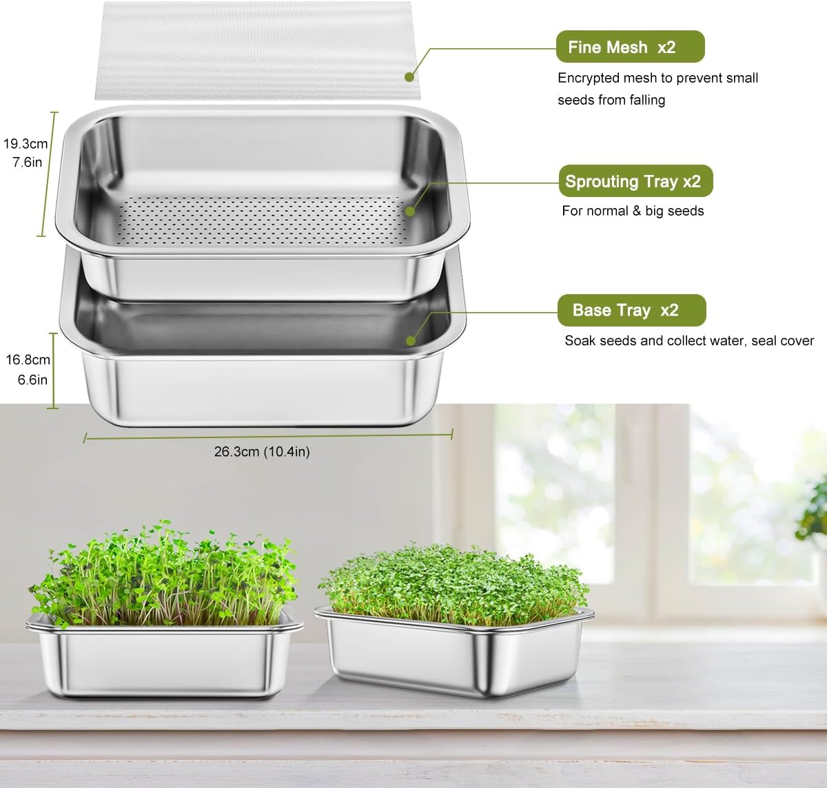 FANHAO 2-Pack Stainless Steel Sprouting Tray