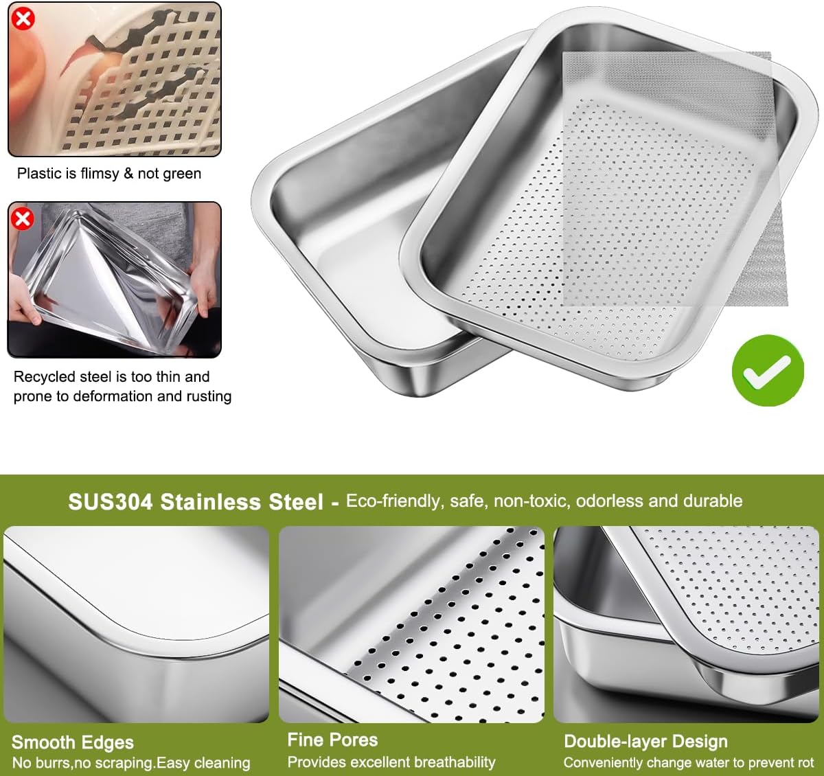 FANHAO 2-Pack Stainless Steel Sprouting Tray