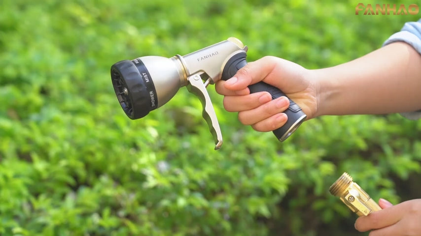 FANHAO Heavy-Duty Metal Hose Nozzle - 7 Spray Patterns, Ergonomic Grip