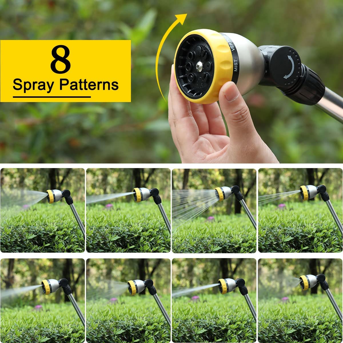 FANHAO 16 Inches 8-Pattern Garden Watering Wand-Yellow - FANHAO