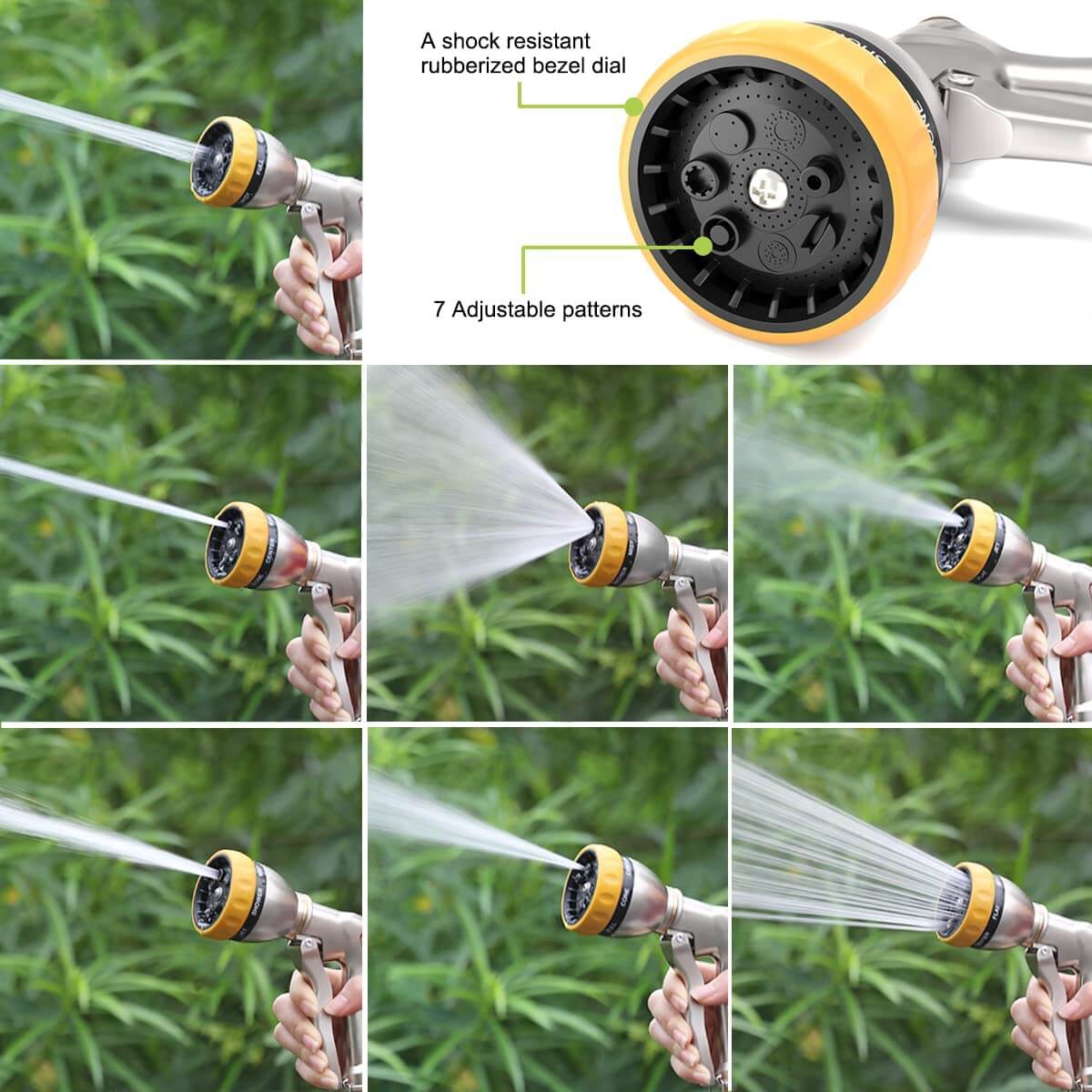 FANHAO Garden Hose Nozzle Sprayer, 100% Heavy Duty Metal Spray Nozzle with 7 Spray Patterns