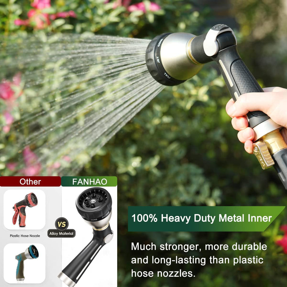 FANHAO Thumb Control Heavy-Duty 8-Pattern Metal Hose Nozzle - Black - FANHAO