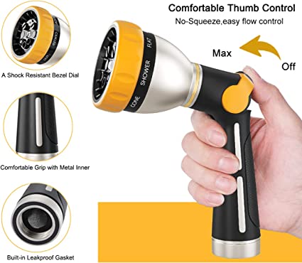 FANHAO Garden Hose Nozzle,100% Heavy Duty Metal Spray Nozzle with Thumb Control