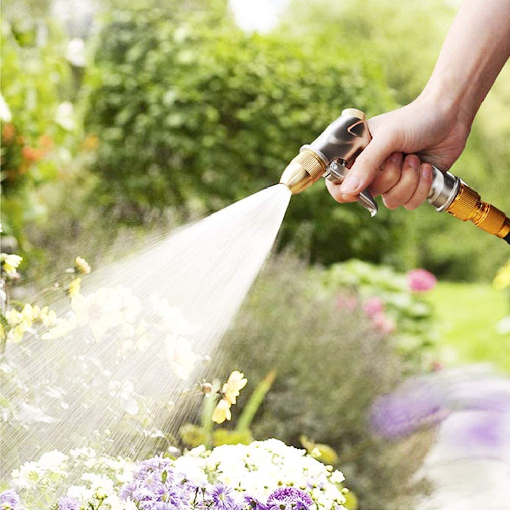 garden fan spray nozzle FANHAO Upgraded Garden Hose Nozzle Sprayer, 100% Heavy Duty Metal Handheld