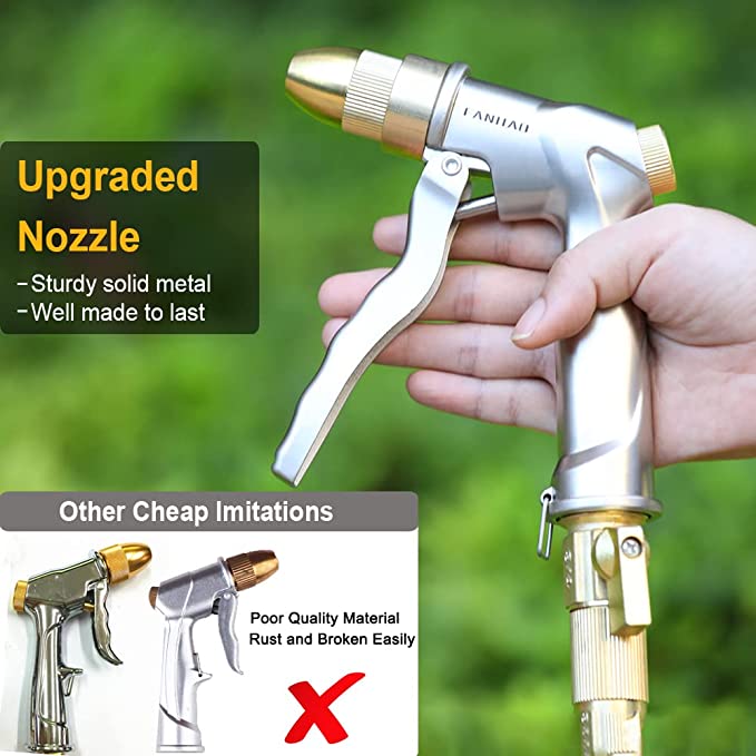 brass garden hose spray gun FANHAO Upgraded Garden Hose Nozzle Sprayer, 100% Heavy Duty Metal Handheld