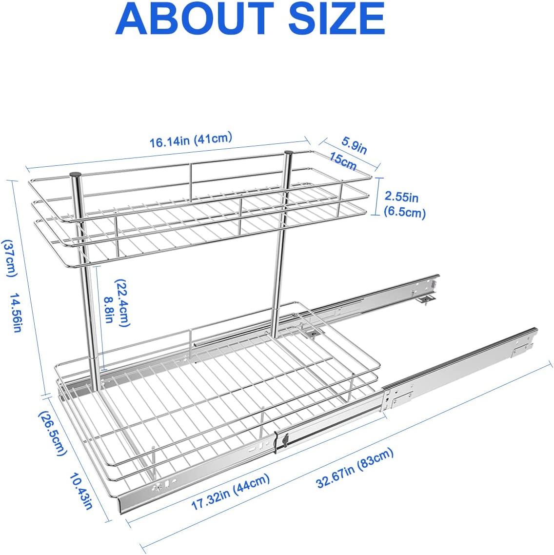 FANHAO Pull Out Cabinet Organizer,10.43W x 17.32D x 14.56H,Chrome