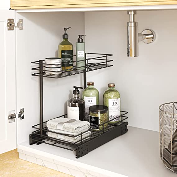 FANHAO Pull Out Cabinet Organizer,10.43W x 17.32D x 14.56H,Matte Black