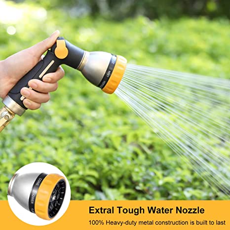 FANHAO Thumb Control Heavy-Duty 8-Pattern Metal Hose Nozzle - Black & Yellow - FANHAO