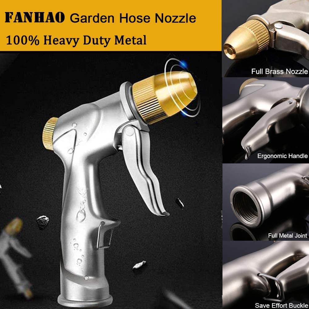 FANHAO Upgraded Heavy Duty Metal 4-Pattern Hose Nozzle Sprayer - FANHAO