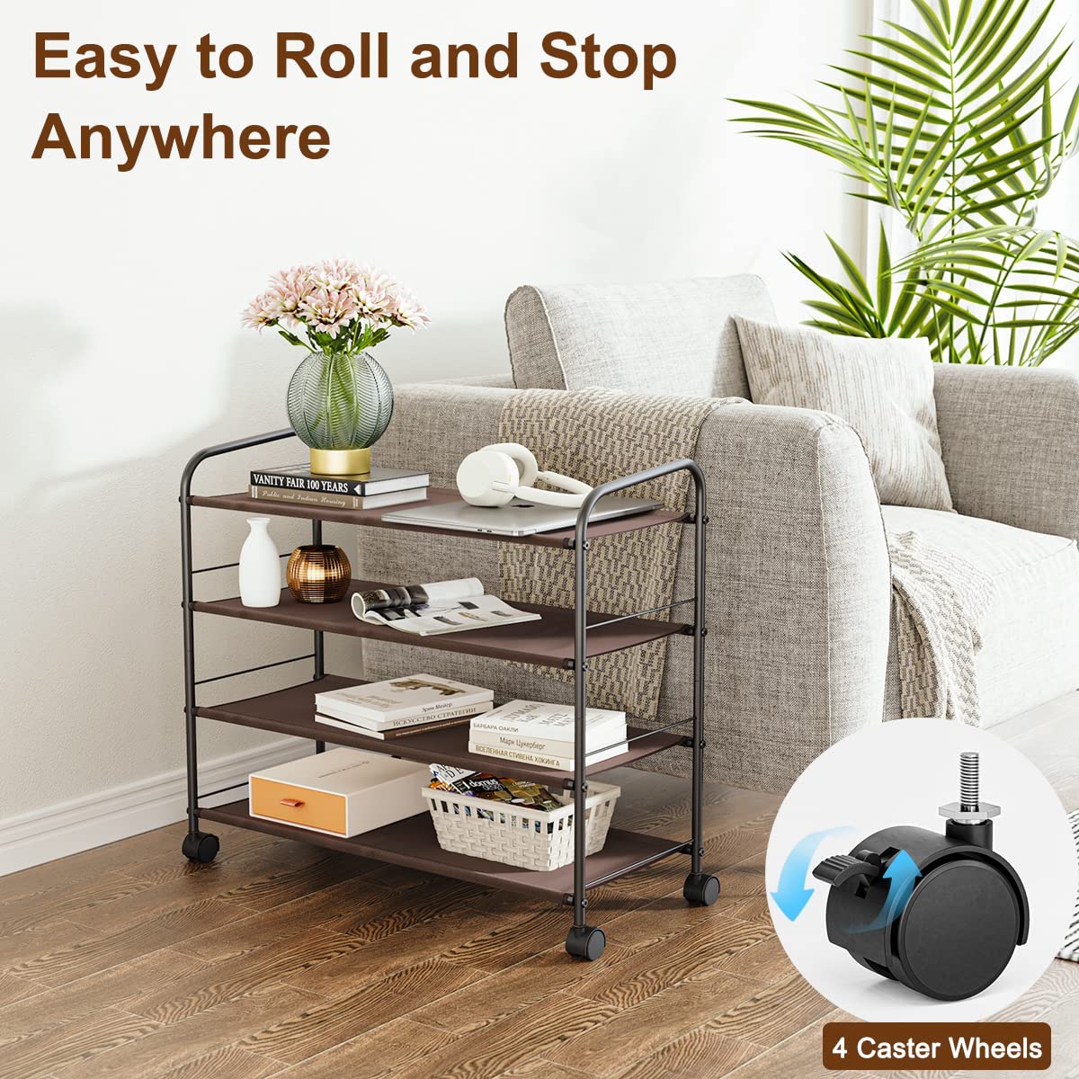 FANHAO 4-Tier Shoe Rack with Wheels