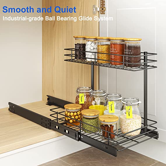 FANHAO Pull Out Cabinet Organizer,10.43W x 17.32D x 14.56H,Matte Black