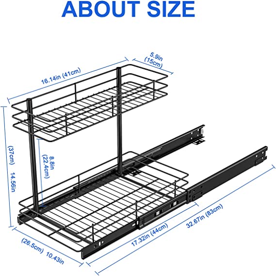 FANHAO Pull Out Cabinet Organizer,10.43W x 17.32D x 14.56H,Matte Black