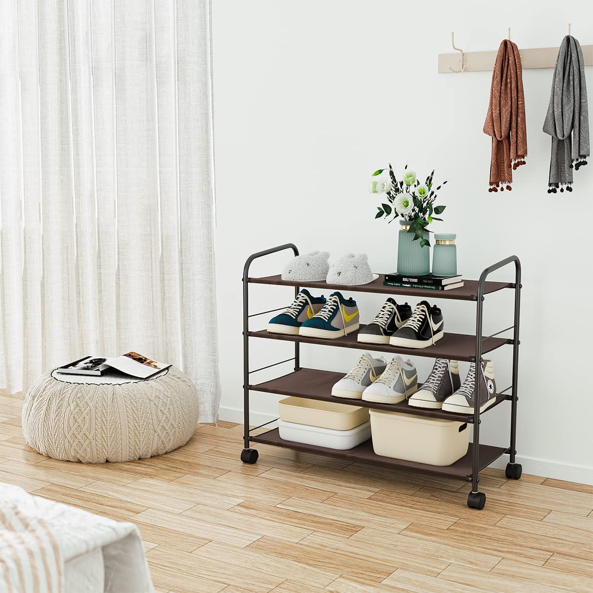 FANHAO 4-Tier Shoe Rack with Wheels